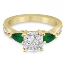 Princess Diamond & Pear Green Emerald Engagement Ring 18k Yellow Gold (1.29ct)