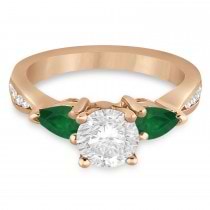 Round Diamond & Pear Green Emerald Engagement Ring 14k Rose Gold (1.29ct)