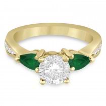 Round Diamond & Pear Green Emerald Engagement Ring 14k Yellow Gold (1.29ct)