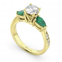 Round Diamond & Pear Green Emerald Engagement Ring 14k Yellow Gold (1.29ct)