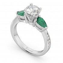 Round Diamond & Pear Green Emerald Engagement Ring 18k White Gold (1.29ct)