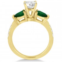 Round Diamond & Pear Green Emerald Engagement Ring 18k Yellow Gold (1.29ct)