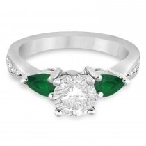 Round Diamond & Pear Green Emerald Engagement Ring in Platinum (1.29ct)