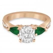 Cushion Diamond & Pear Green Emerald Engagement Ring 18k Rose Gold (1.79ct)