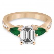 Emerald Diamond & Pear Green Emerald Engagement Ring 14k Rose Gold (1.79ct)