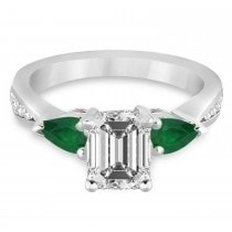 Emerald Diamond & Pear Green Emerald Engagement Ring 14k White Gold (1.79ct)