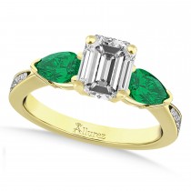 Emerald Diamond & Pear Green Emerald Engagement Ring 18k Yellow Gold (1.79ct)