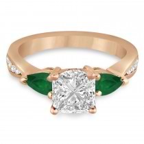 Princess Diamond & Pear Green Emerald Engagement Ring 14k Rose Gold (1.79ct)