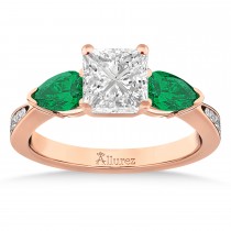 Princess Diamond & Pear Green Emerald Engagement Ring 18k Rose Gold (1.79ct)