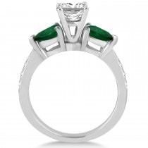 Princess Diamond & Pear Green Emerald Engagement Ring 18k White Gold (1.79ct)