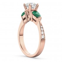 Round Diamond & Pear Green Emerald Engagement Ring 14k Rose Gold (1.79ct)