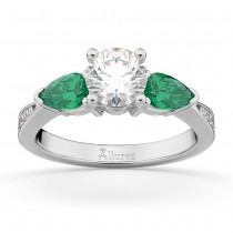 Round Diamond & Pear Green Emerald Engagement Ring 14k White Gold (1.79ct)