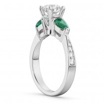 Round Diamond & Pear Green Emerald Engagement Ring 14k White Gold (1.79ct)