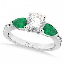 Round Diamond & Pear Green Emerald Engagement Ring 18k White Gold (1.79ct)