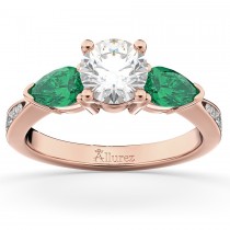 Diamond & Pear Green Emerald Engagement Ring 14k Rose Gold (0.61ct)