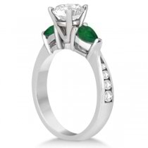 Diamond & Pear Green Emerald Engagement Ring 14k White Gold (0.61ct)