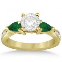 Diamond & Pear Green Emerald Engagement Ring 14k Yellow Gold (0.61ct)