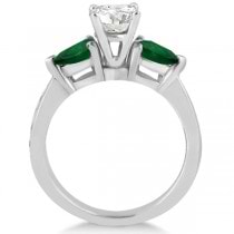 Diamond & Pear Green Emerald Engagement Ring 18k White Gold (0.61ct)
