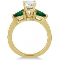 Diamond & Pear Green Emerald Engagement Ring 18k Yellow Gold (0.61ct)