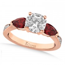 Cushion Diamond & Pear Garnet Engagement Ring 14k Rose Gold (1.29ct)