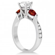 Cushion Diamond & Pear Garnet Engagement Ring 14k White Gold (1.29ct)