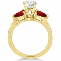 Cushion Diamond & Pear Garnet Engagement Ring 14k Yellow Gold (1.29ct)