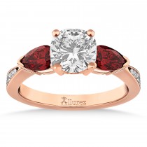 Cushion Diamond & Pear Garnet Engagement Ring 18k Rose Gold (1.29ct)