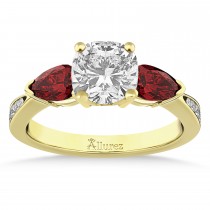 Cushion Diamond & Pear Garnet Engagement Ring 18k Yellow Gold (1.29ct)
