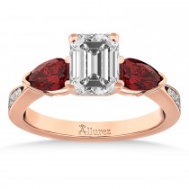 Emerald Diamond & Pear Garnet Engagement Ring 14k Rose Gold (1.29ct)