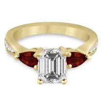 Emerald Diamond & Pear Garnet Engagement Ring 14k Yellow Gold (1.29ct)
