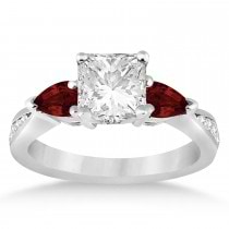 Emerald Diamond & Pear Garnet Engagement Ring in Platinum (1.29ct)