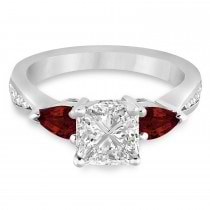 Princess Diamond & Pear Garnet Engagement Ring 18k White Gold (1.29ct)
