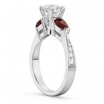 Round Diamond & Pear Garnet Engagement Ring 14k White Gold (1.29ct)