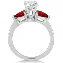 Round Diamond & Pear Garnet Engagement Ring 14k White Gold (1.29ct)
