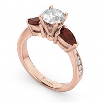 Round Diamond & Pear Garnet Engagement Ring 18k Rose Gold (1.29ct)
