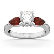 Round Diamond & Pear Garnet Engagement Ring 18k White Gold (1.29ct)