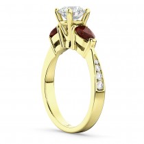 Round Diamond & Pear Garnet Engagement Ring 18k Yellow Gold (1.29ct)