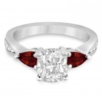Cushion Diamond & Pear Garnet Engagement Ring 14k White Gold (1.79ct)