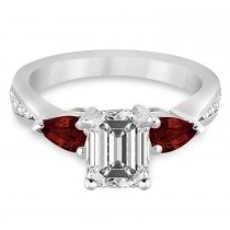 Emerald Diamond & Pear Garnet Engagement Ring 14k White Gold (1.79ct)