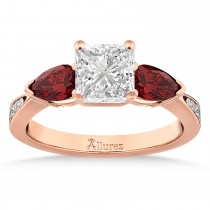 Princess Diamond & Pear Garnet Engagement Ring 18k Rose Gold (1.79ct)