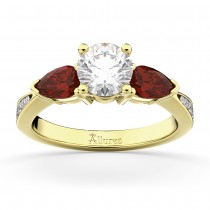 Round Diamond & Pear Garnet Engagement Ring 14k Yellow Gold (1.79ct)