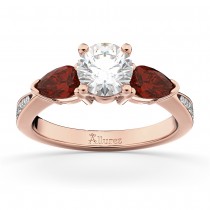 Round Diamond & Pear Garnet Engagement Ring 18k Rose Gold (1.79ct)