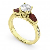Round Diamond & Pear Garnet Engagement Ring 18k Yellow Gold (1.79ct)