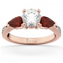 Diamond & Pear Garnet Engagement Ring 18k Rose Gold (0.79ct)