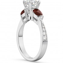 Diamond & Pear Garnet Engagement Ring 18k White Gold (0.79ct)