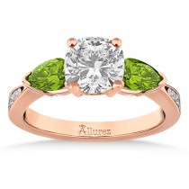 Cushion Diamond & Pear Peridot Engagement Ring 14k Rose Gold (1.29ct)