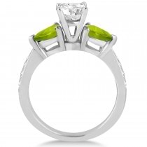 Cushion Diamond & Pear Peridot Engagement Ring 18k White Gold (1.29ct)