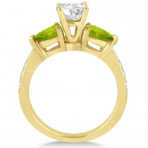 Cushion Diamond & Pear Peridot Engagement Ring 18k Yellow Gold (1.29ct)