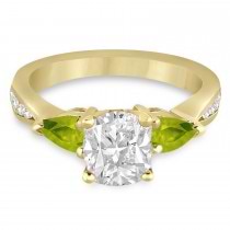 Cushion Diamond & Pear Peridot Engagement Ring 18k Yellow Gold (1.29ct)