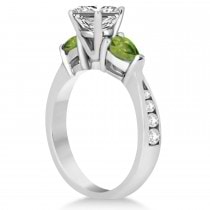 Emerald Diamond & Pear Peridot Engagement Ring 14k White Gold (1.29ct)